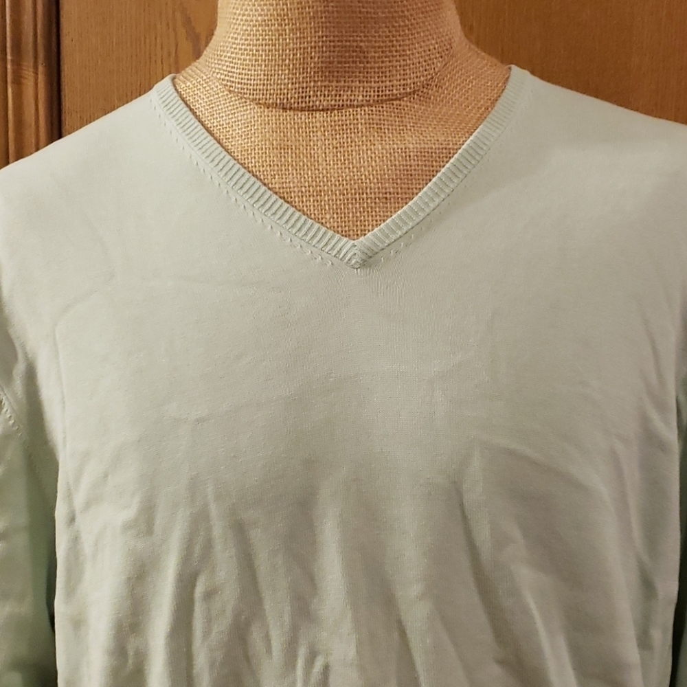 Peter millar light cotton green knit vneck sweater